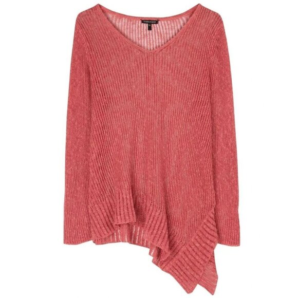 Eileen Fisher Airy Linen Grain Rib V Neck Sweater Size L Coral Tunic Top - Picture 11 of 13